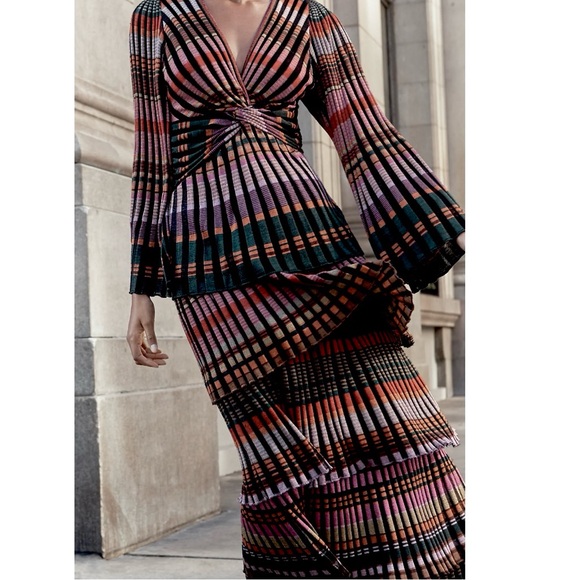 Cecilia Prado Deep V Tiered Multicolor Stripe Maxi Dress with Twist Front Size M - Picture 12 of 13